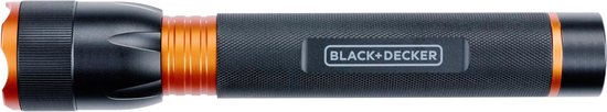 BLACK+DECKER Lampe de poche LED 350 Lumen - 6W - 200M de portée - 3 modes d'éclairage : Haut, Bas, Pulsation - Noir/Orange