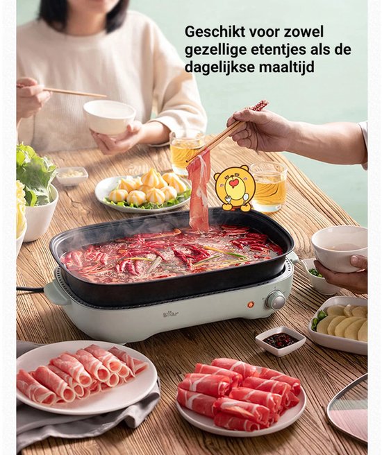 Barbecue électrique et fondue 2-en-1 Bear – 4 L – 1 200-1 400 W – Température réglable à volonté (0–230 °C) – Plaque de cuisson et casserole amovibles