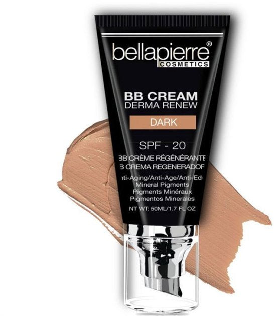 BellaPierre | BB Cream Derma Renew | SPF 20 | 40 ml | Fond de teint anti-âge | Maquillage minéral | Teinte foncée