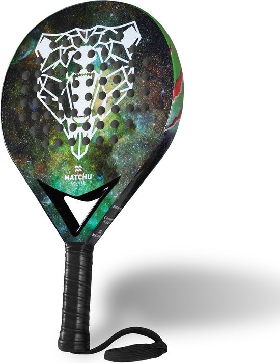 Matchu Sports - Padel Racket - Bear - Padel - Padelrackets - Rond - Carbon - Groen - Inclusief padel tas