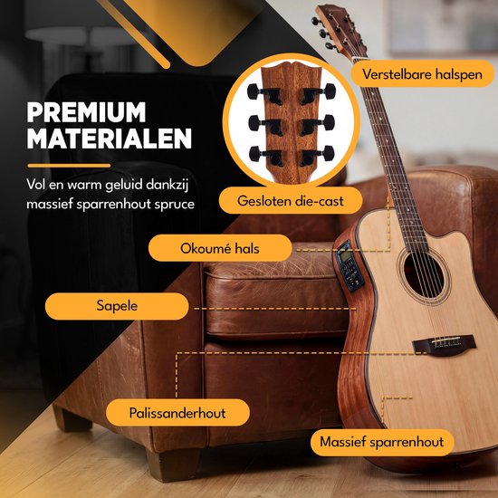 Guitare électro-acoustique Finesse avec amplificateur - avec cours vidéo - 4/4 41 pouces - Accessoires - Adultes - Enfants