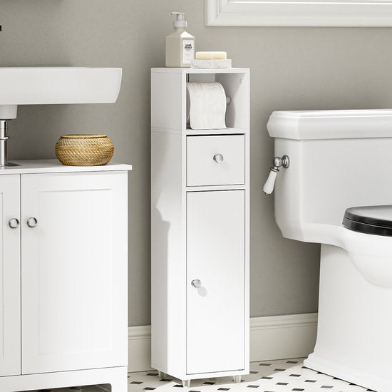 Meuble de salle de bains SoBuy BZR219-W - Meuble sous-lavabo avec porte-rouleau de papier toilette - Blanc - 85 x 20 x 20 cm