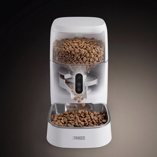 Mangeoire automatique Princess - Caméra HD et fonction intelligente - 6 litres – Chat et chien – Commande via application – Repas programmables – Bol en acier inoxydable – Batterie de secours – Distributeur automatique de nourriture – 610065