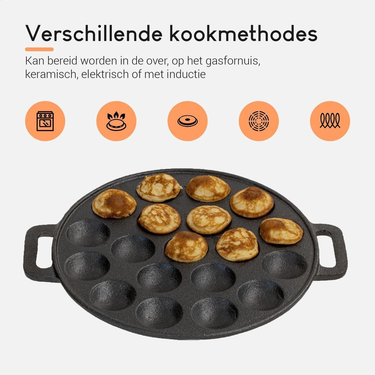 Set de Poffertjes - Ocina -19 Poffertjes - Compatible Induction - Inclus : Bouteille Doseuse, 6 Fourchettes et Gants Résistants à la Chaleur - Livre de Recettes Offert
