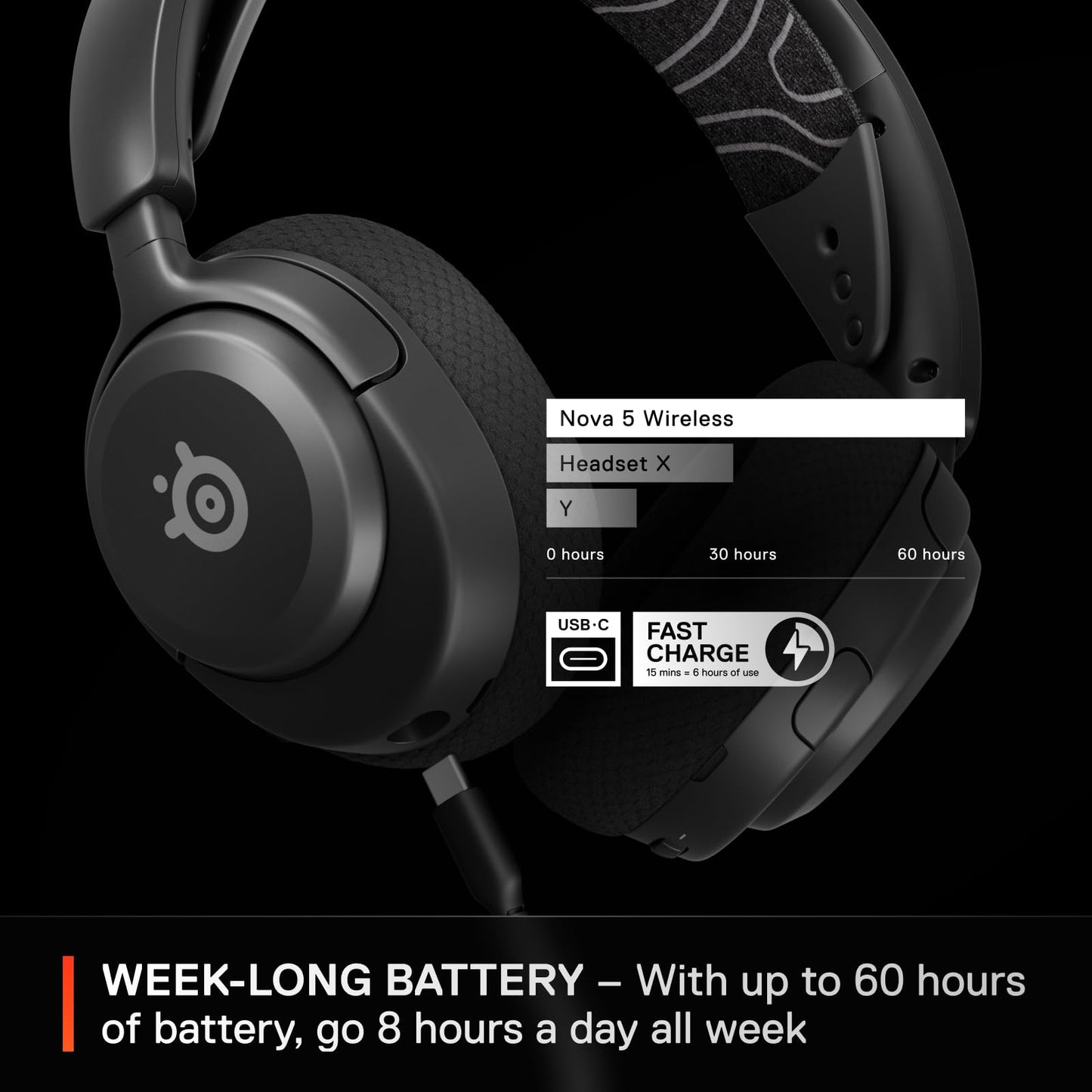 Casque gaming SteelSeries - Sans fil - 60 heures - Bluetooth 5.3 - 24 GHz - Noir