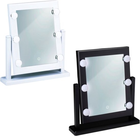 Touch of Beauty Make Up Mirror - Miroir avec éclairage - 6 LED lumière blanche chaude ou froide - Miroir debout inclinable à 180 degrés - Miroir de maquillage avec éclairage LED - blanc ou noir au hasard