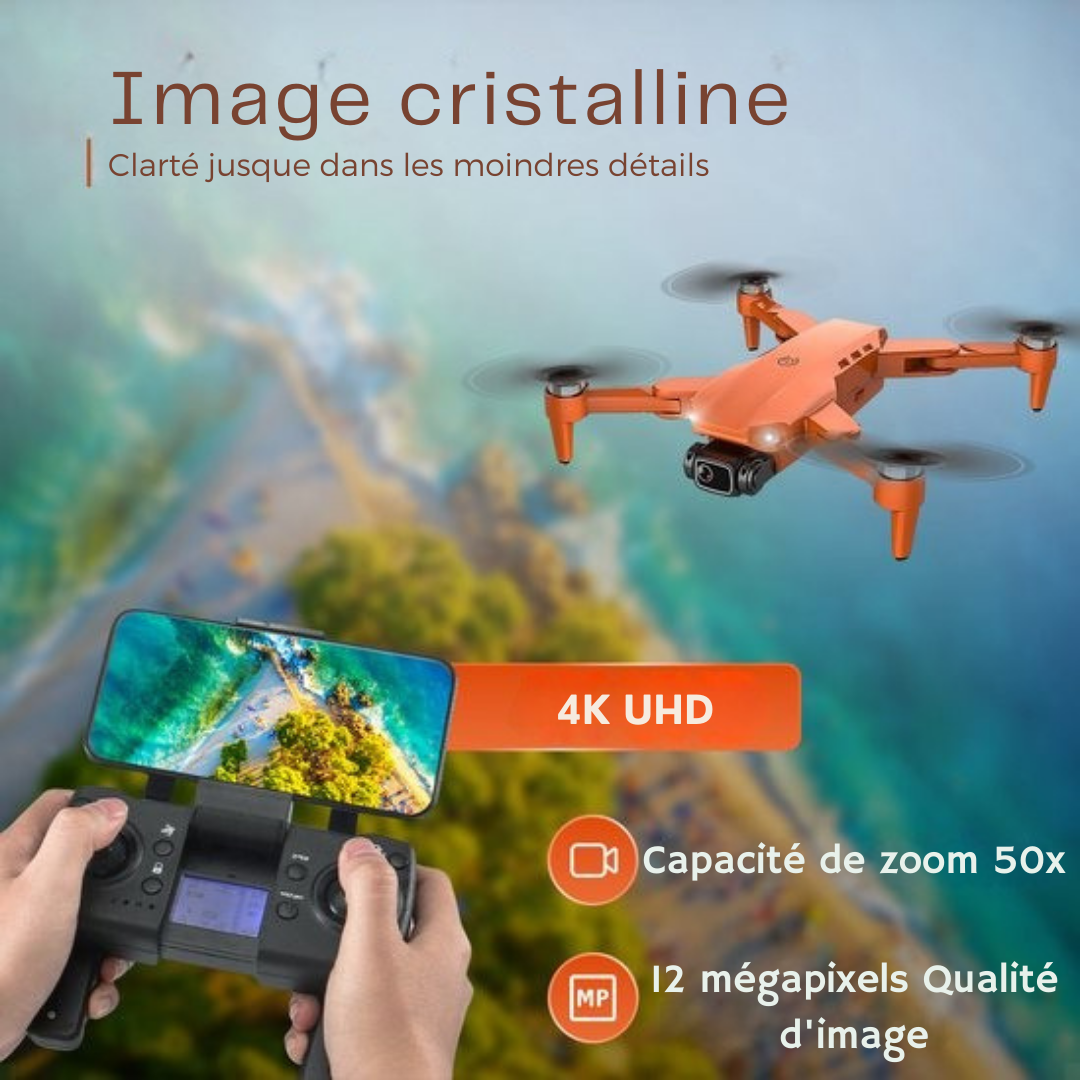 PuroTech Ultra Smart Drone - Caméra UHD 4K - Drone avec caméra pour extérieur/intérieur - Double caméra Full HD 4K - Zoom 50x - 3 batteries - 84 minutes de vol - Photo - Vidéo - Quadcopter