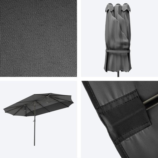 LifeGoods Parasol double - 270x460cm - jusqu'à 15 personnes - imperméable - avec housse - Gris foncé