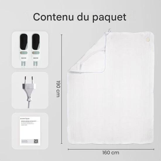 Couverture électrique Auronic XL - 190x160cm - 2 personnes - Couverture chauffante - 2 zones de chaleur - Blanc
