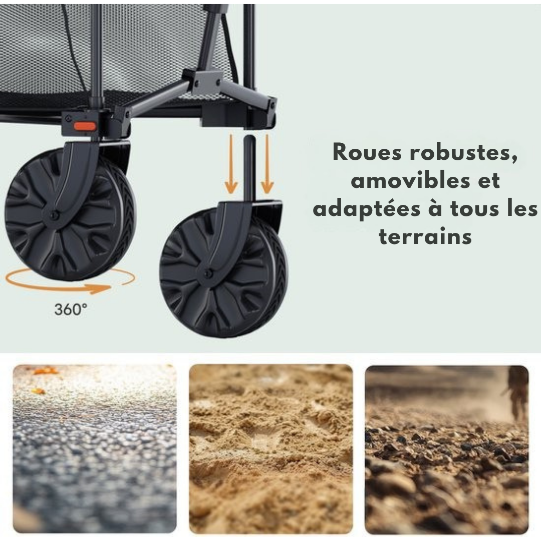 Double Wagon pliable LifeGoods - 200KG - 400L - Avec housse de protection - Noir