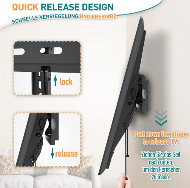 Support mural pour téléviseur ELIVED Ultra Slim 26 à 60 pouces - Inclinable - Jusqu'à 45 kg