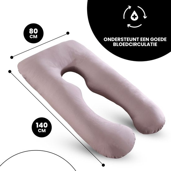 Oemmie Oreiller de grossesse - Oreiller d'allaitement - Oreiller de sommeil en soie - Oreiller de corps - Forme en U - 140x80 cm - Gris