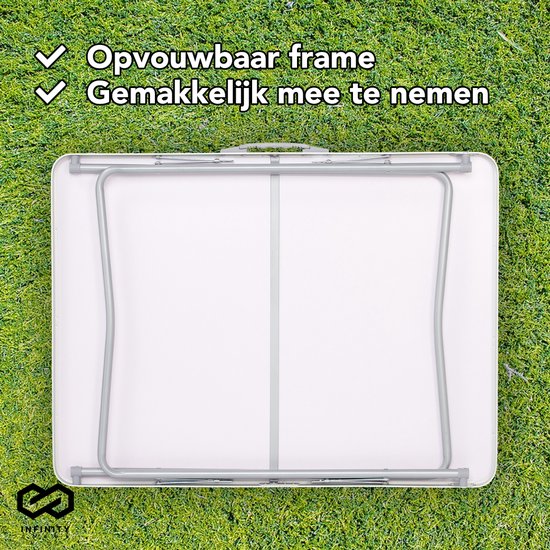Infinity Goods Table de camping - Pliante - Table de jardin - 80x60x70 cm - Extérieur/intérieur - Poignée de transport - Compacte - Aluminium - Blanc