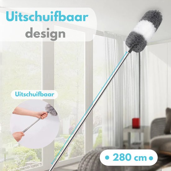 VAIVE Pelle à poussière extensible à 280 cm - Boule de rage avec manche télescopique - Plumeau - Dépoussiéreur - Lavable et rotatif - 3 accessoires