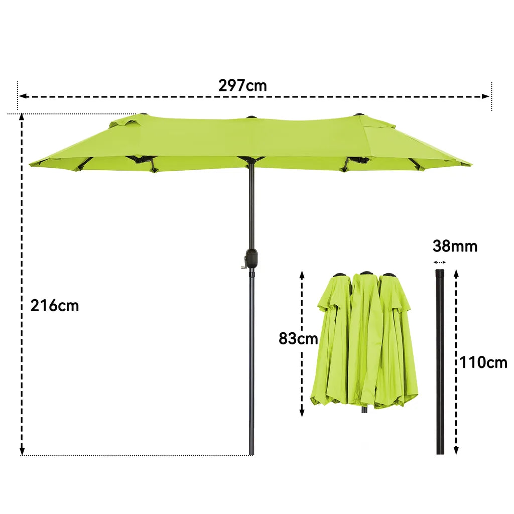 Parasol double Angel Living - 2,97 x 1,53 m - avec manivelle - UPF 50+ - vert pomme