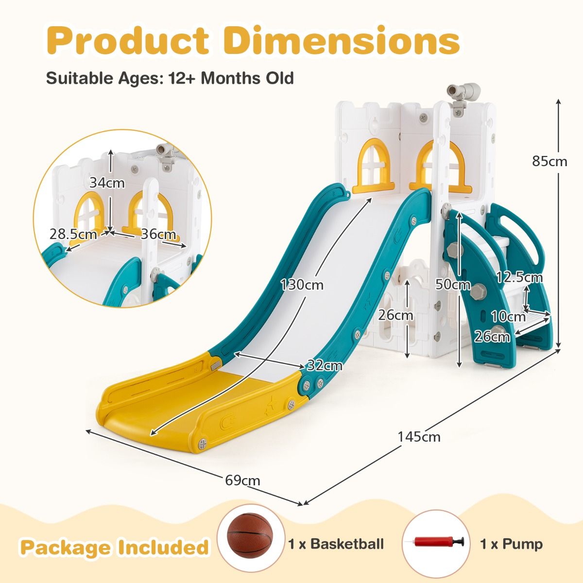 Toboggan pour enfants Coast 6-en-1 - avec panier de basket et télescope - en forme de L - vert