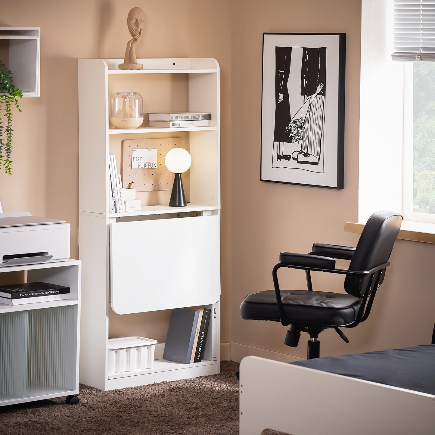 SoBuy FWT92-H-W Table d'écriture et d'ordinateur pliable avec 5 étagères - blanc, 64 x 145 x 58 cm