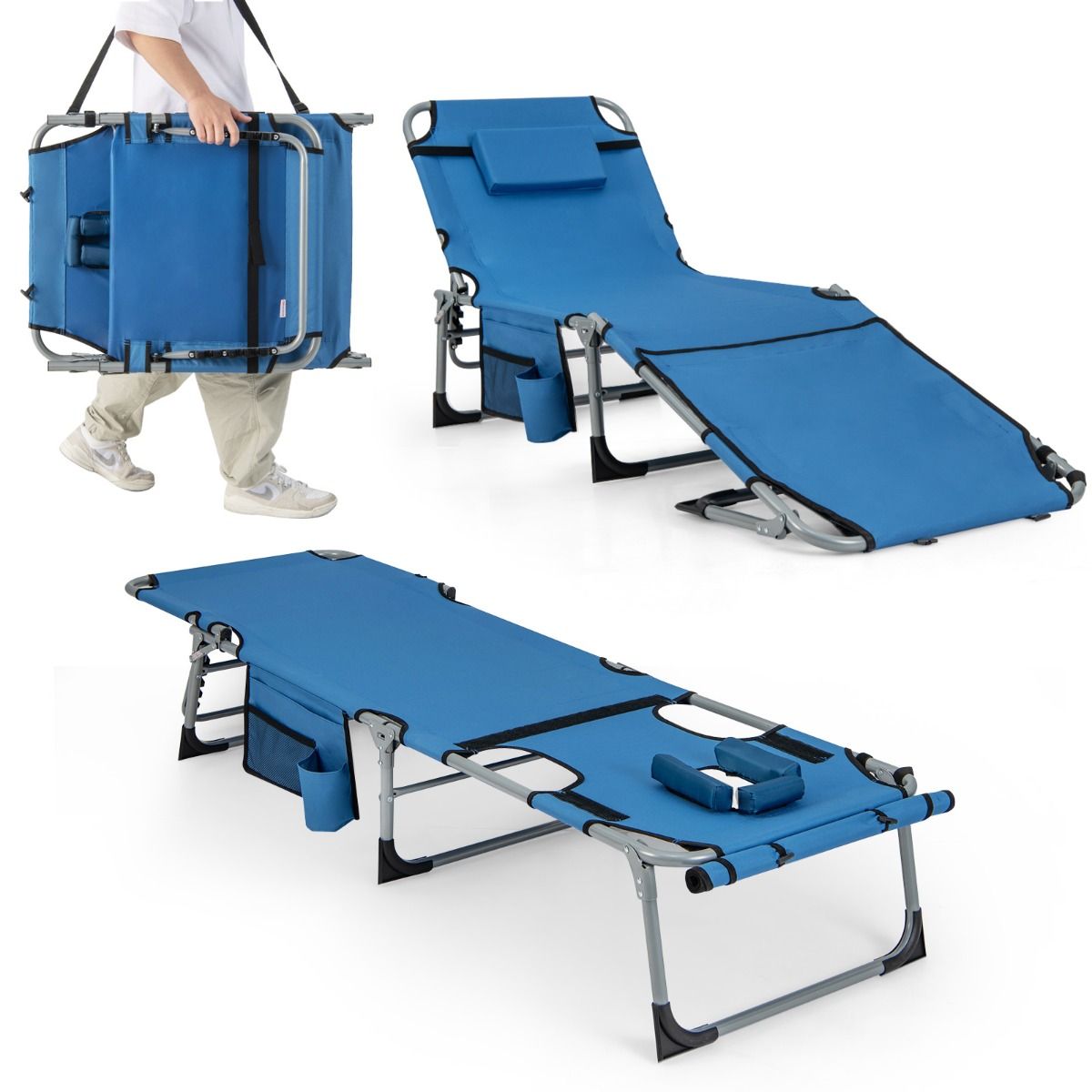 Bain de soleil COAST avec ouverture faciale - pliable - 193 x 60 x 34 cm - bleu