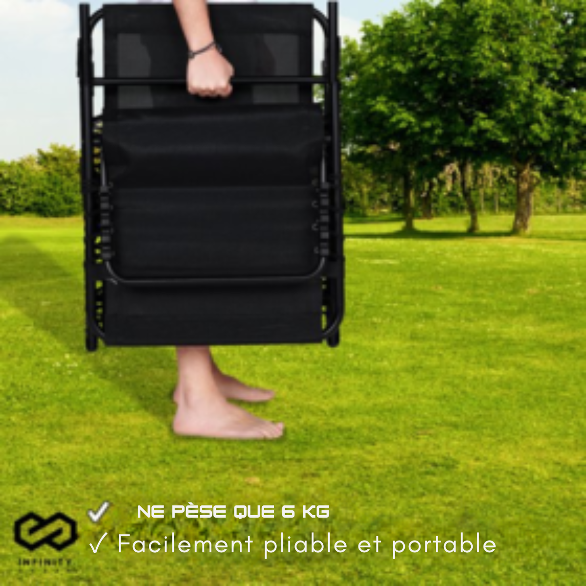 Chaise longue Infinity Goods - Pliable et réglable - Max 120kg - 190 x 55 x 30 cm - Anthracite