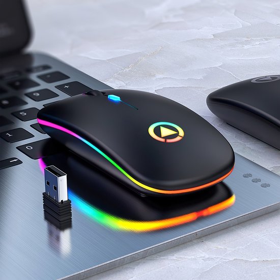 Techvavo® Wireless Mouse Laptop - Souris d'ordinateur - Souris rechargeable - Eclairage LED - Souris sans fil silencieuse - Convient pour les jeux - Noir