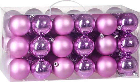 Set de 54 boules de Noël Casaria - plastique mat brillant Ø 3 4 6 cm Rose