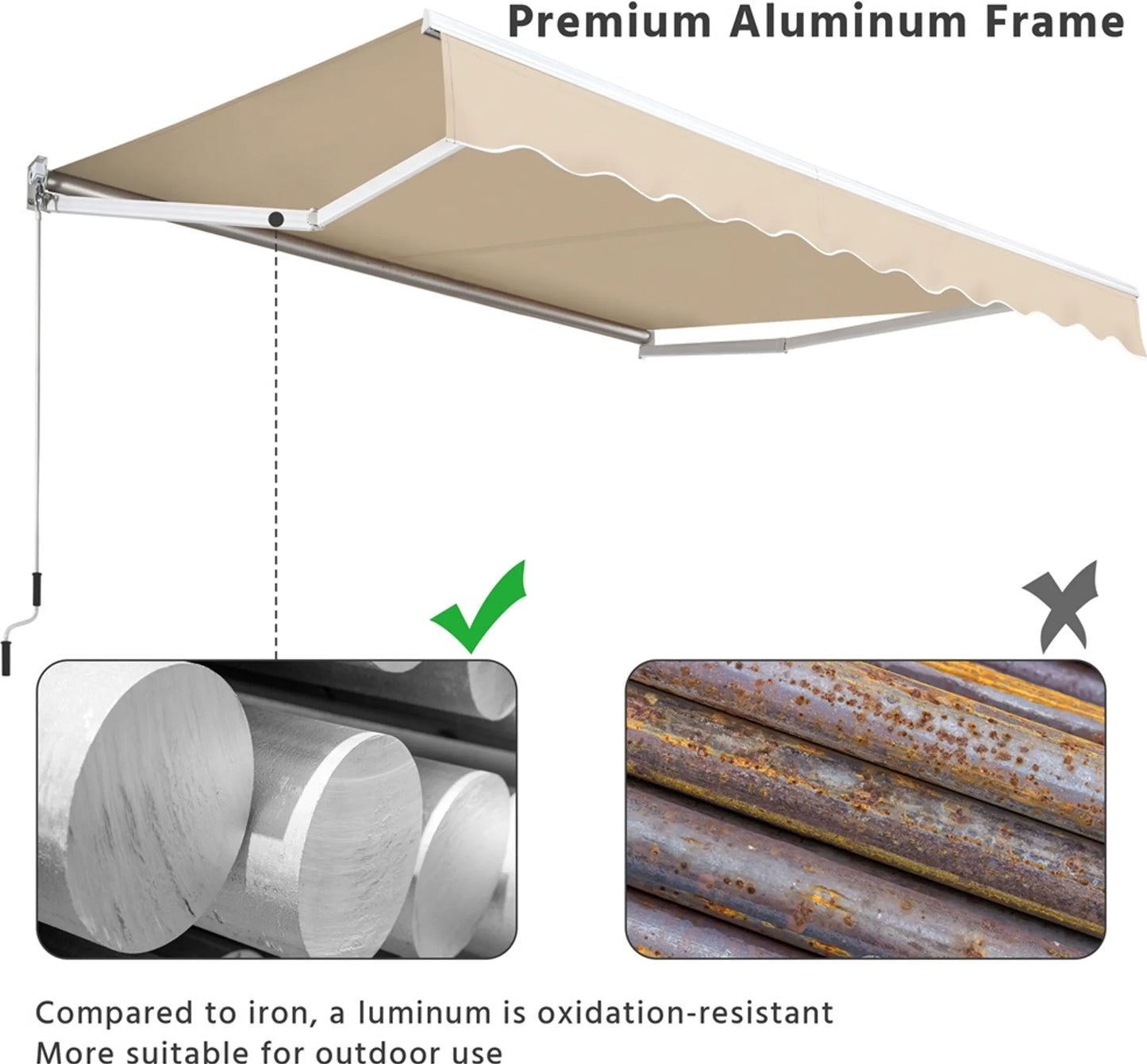 Yaheetech Parasol à pinces - 300 x 250 x 25 cm - Équipé d'une tige pendulaire manuelle et d'un angle réglable et d'un revêtement résistant aux UV - Pour balcon et terrasse - Polyester beige et métal