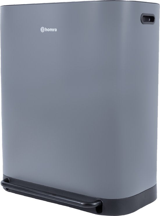 Homra Rockx Pedal Bin 60 Litres - Duo Trash Bin 2X30L with Odour Filter - Stainless steel Waste Separation Trash Bin 2 Compartments - Recycle Trash Bin - Garbage Bin Kitchen Waste Separation - Waste Bin - Double Trash Bin Grey