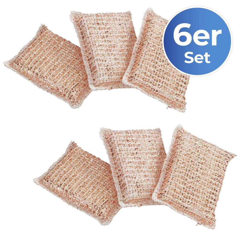 Lot de 6 éponges en cuivre Wenko - Nettoyant puissant - 110 x 70 x 30 mm - Couleur cuivre
