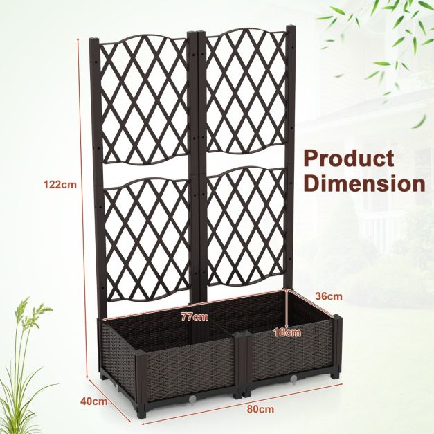 Coast Double Planter - PE - Drainage - Climbing Rack - Freestanding - 80x40x122 cm - Brown