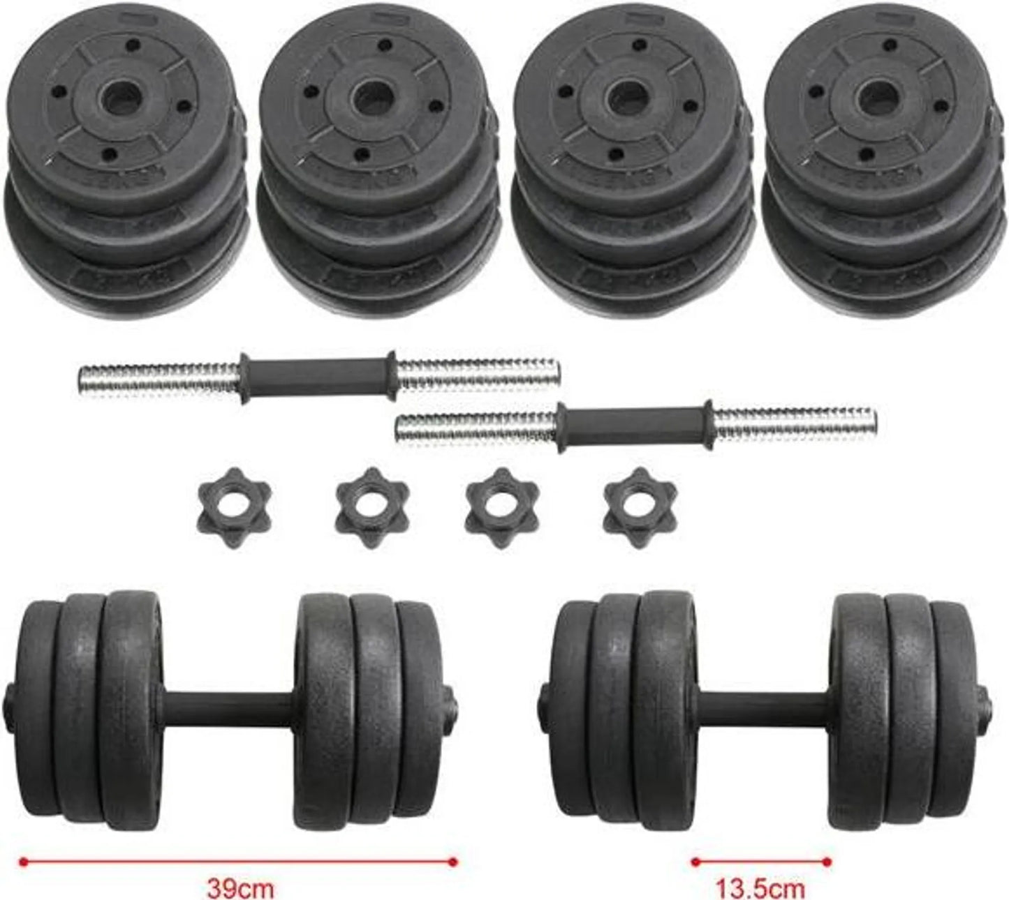 Yaheetech Jeu d'haltères réglable 20 kg - 39 x 2,5 cm - avec 12 disques de poids, poignée antidérapante et verrouillage de la tige pivotante - pour la musculation et l'utilisation à domicile - plastique noir et béton