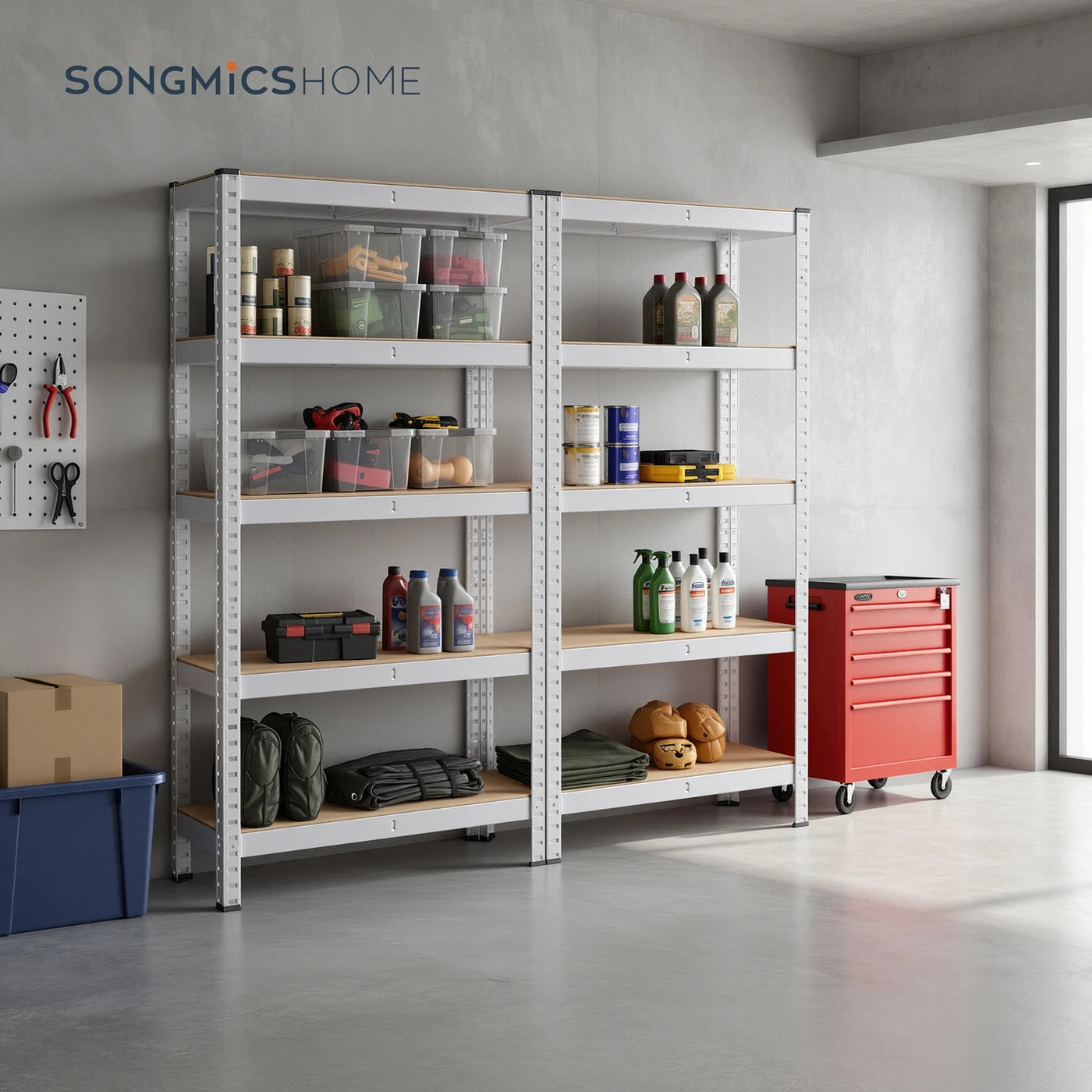 Ensemble de 2 étagères de rangement Joyfurnos - Argent - 5 tablettes par étagère - 650 kg par étagère - Montage sans vis - 75 x 30 x 150 cm
