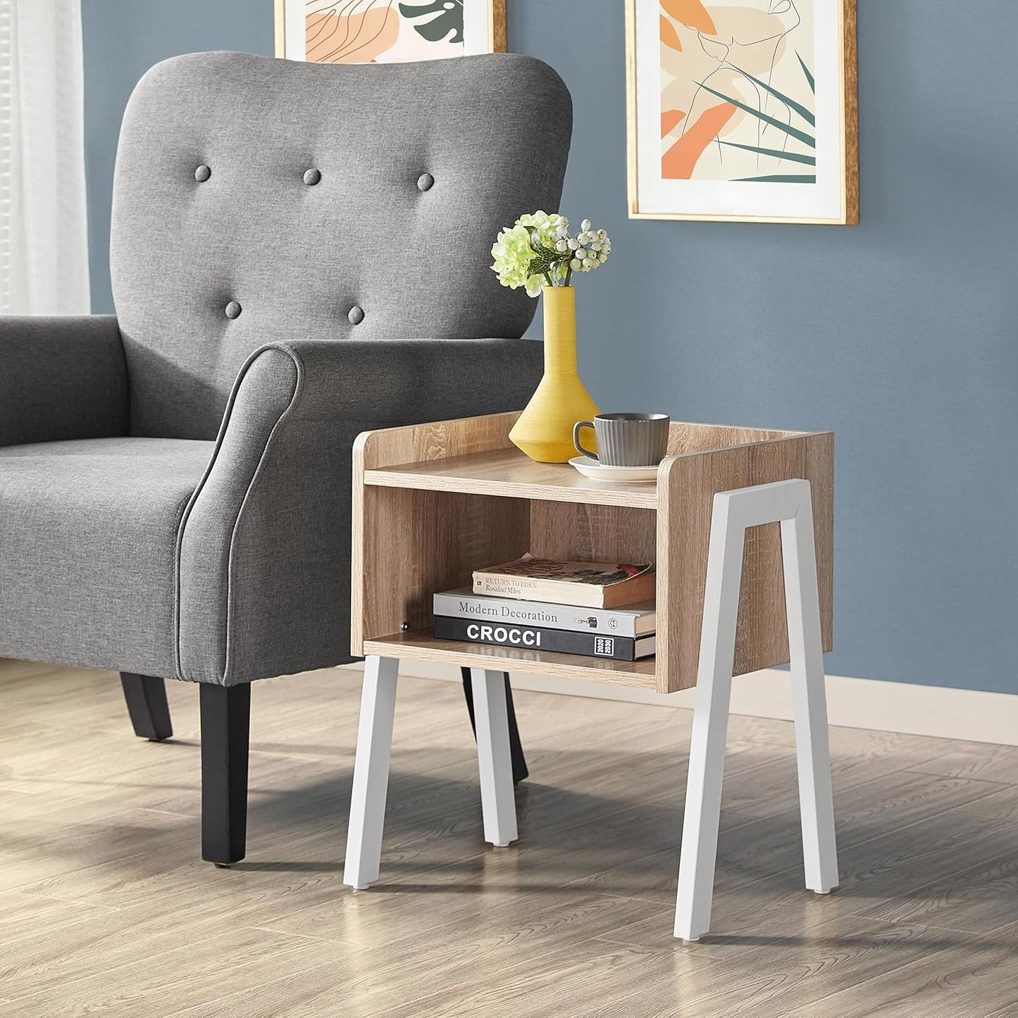 Table de chevet industrielle Yaheetech - Bois vintage - Compartiment ouvert - 46 x 35 x 52,5 cm