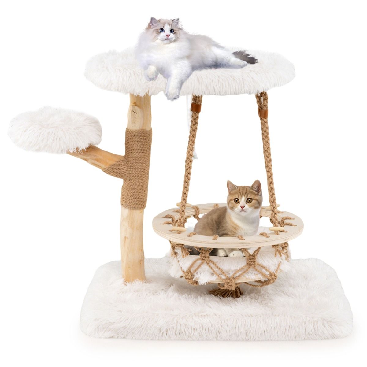 Arbre à chat Coast - Bois massif avec berceau suspendu et sisal - Naturel et blanc - 64 x 44 x 66 cm