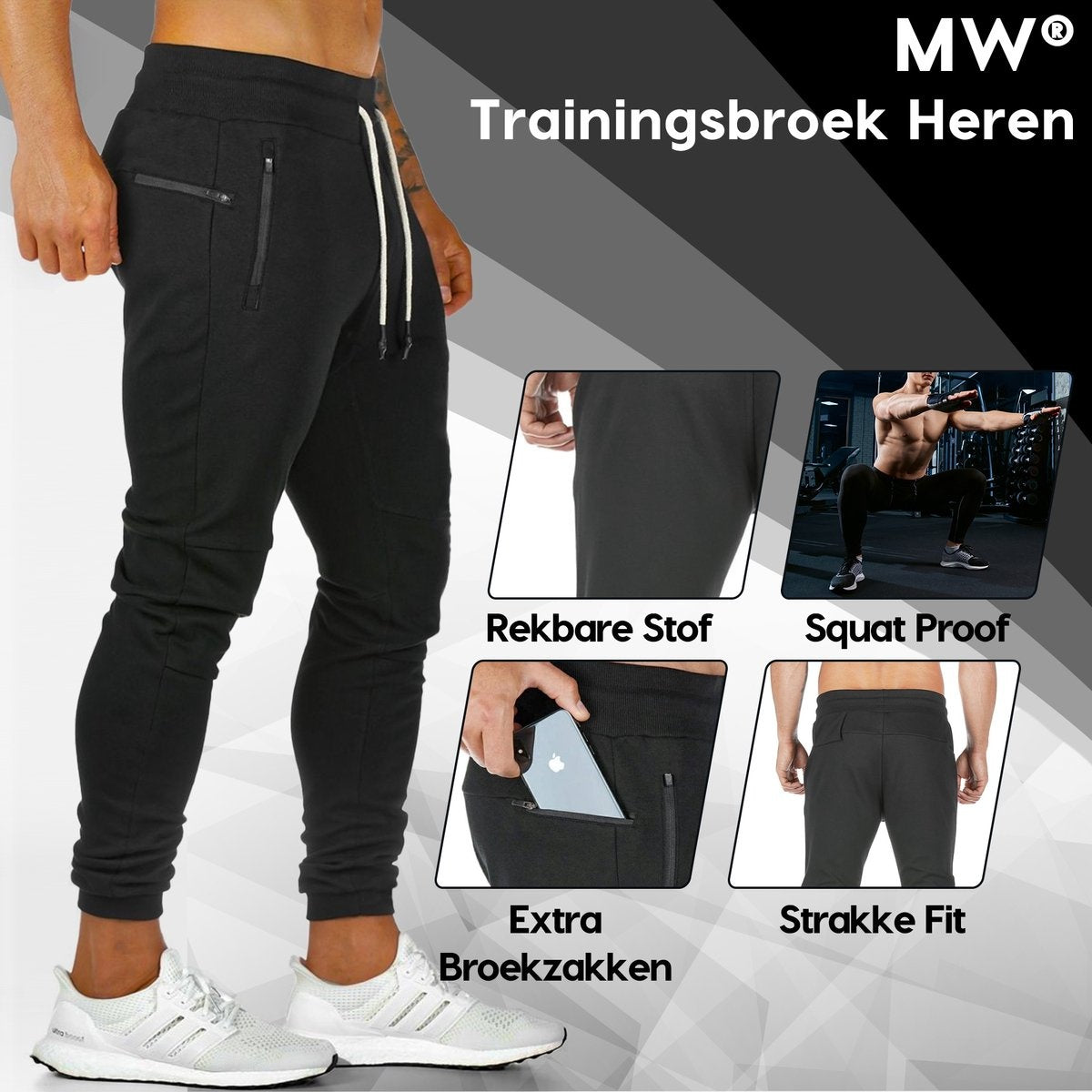 MW® - Pantalon de survêtement homme - Pantalon de survêtement homme - Pantalon de sport long - Pantalon avec poches - Taille L
