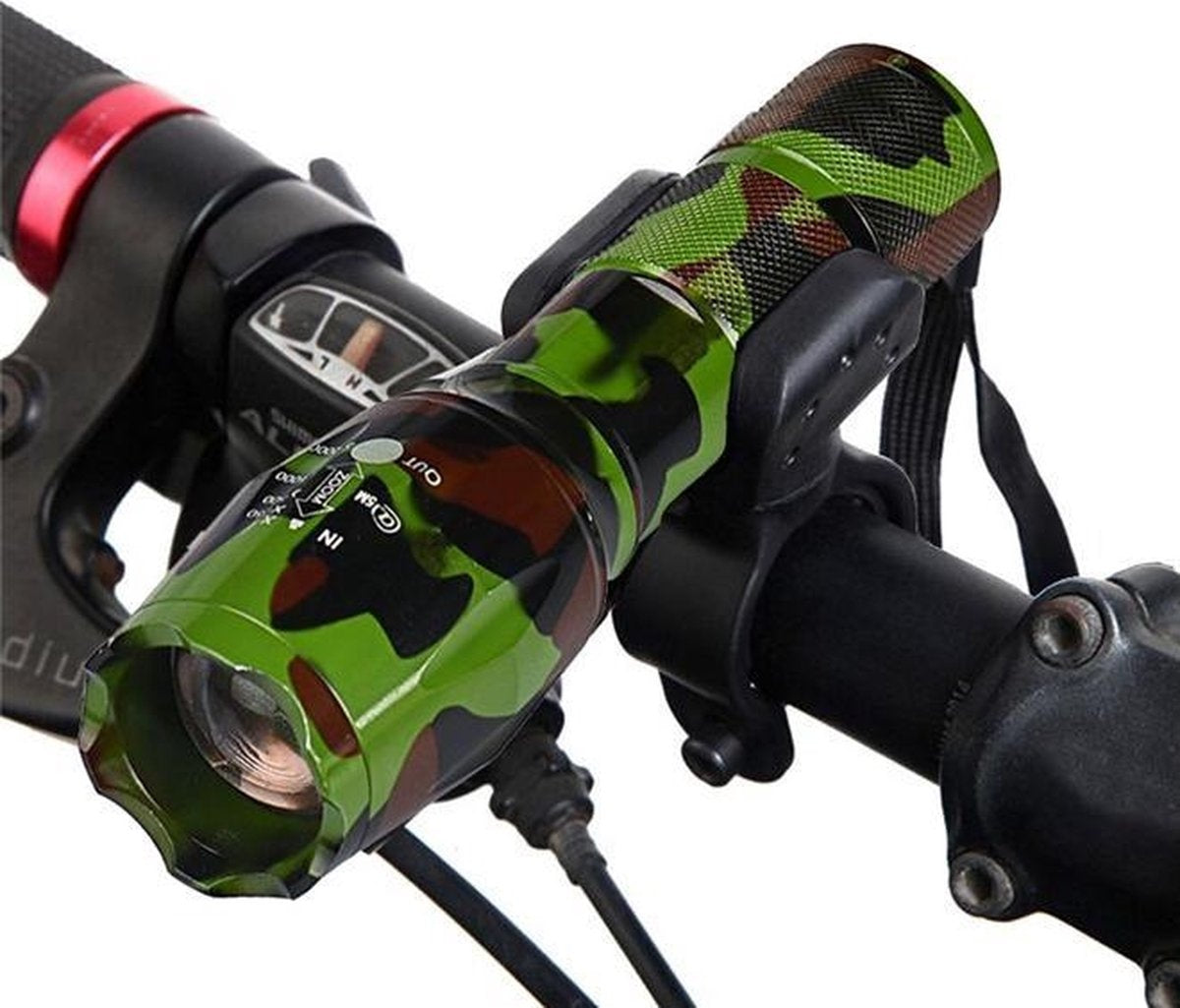 DutchWanted Military Flashlight Green- Includes Bicycle Holder- Zoom functions