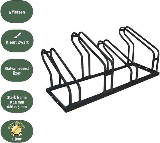 BRASQ Porte-vélos pour 4 vélos - Support pour vélos - Support pour vélos - Support pour vélos pour le sol Comprend le matériel de fixation - Noir