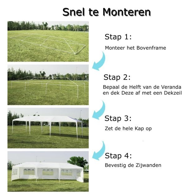 Coast 3 x 9 M Pavillon Tente de jardin Tente de jardin avec 5 parois latérales amovibles blanc