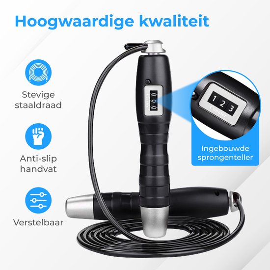 Nuvance - Corde à sauter avec compteur - 15W - Câble inclus - Noir - Aluminium - 200 cm