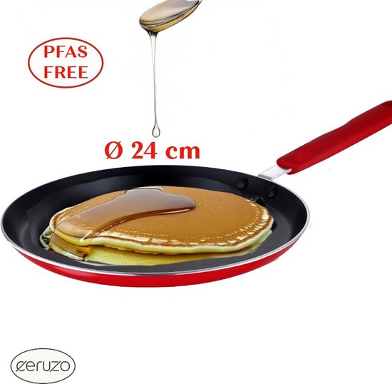 Poêle à crêpes Ceruzo sans PFAS - 24 cm - Jazzy Red - Revêtement antiadhésif en céramique - Induction - Crêpes