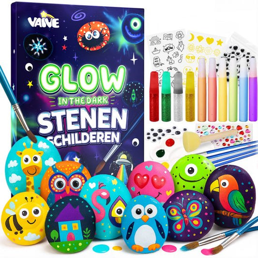 Vaive Stone Painting 61-piece - Glow in the Dark Happy Stones - Artisanat - Kit de bricolage pour filles et garçons - Kits de bricolage