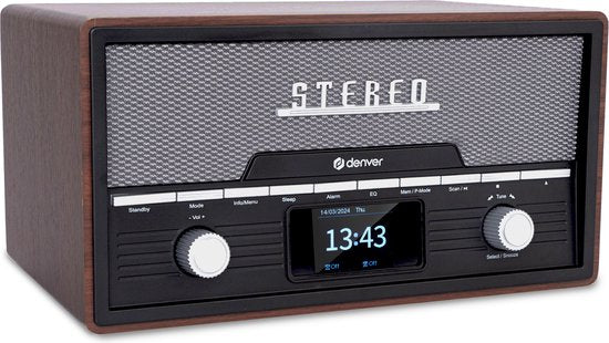 Denver Radio DAB Lecteur CD - Radio rétro - Bluetooth - DAB+/ FM - CD - MDA525 - Darkwood