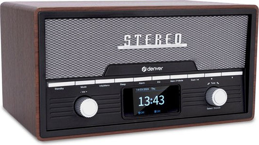 Denver Radio DAB Lecteur CD - Radio rétro - Bluetooth - DAB+/ FM - CD - MDA525 - Darkwood