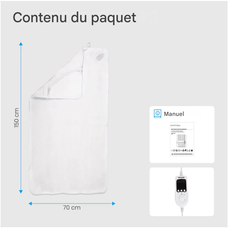 Auronic - Couverture électrique de luxe - 150x80 cm - Polyester blanc - 9 niveaux de chaleur et zone de pieds réglables séparément - Minuterie et protection contre la surchauffe - Lavable