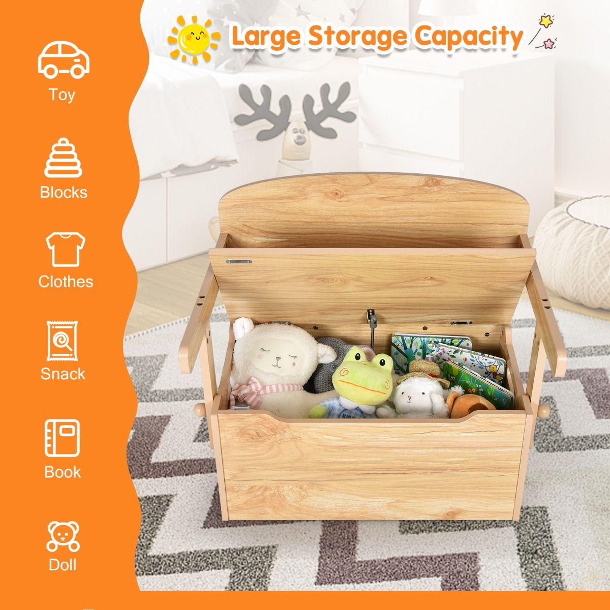 Table d'activités 3 en 1 pour enfants avec banc et coffre de rangement – 60 x 56,5 x 43,5 cm – Couleur naturelle