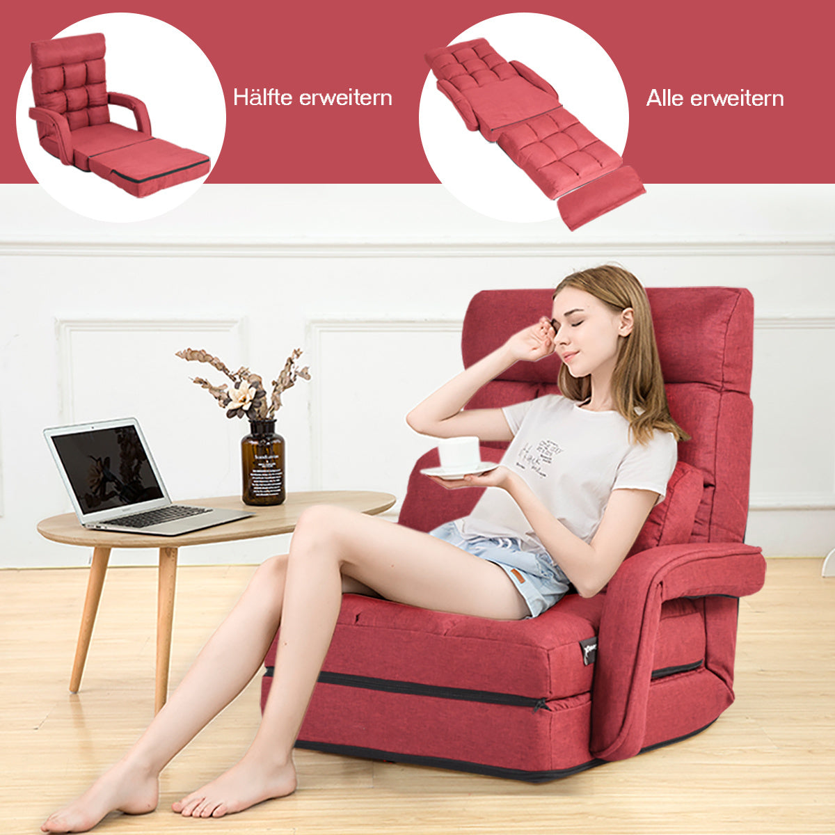 Coast Canapé-lit Canapé pliant paresseux Fauteuil de nuit pour la maison et le bureau Rouge