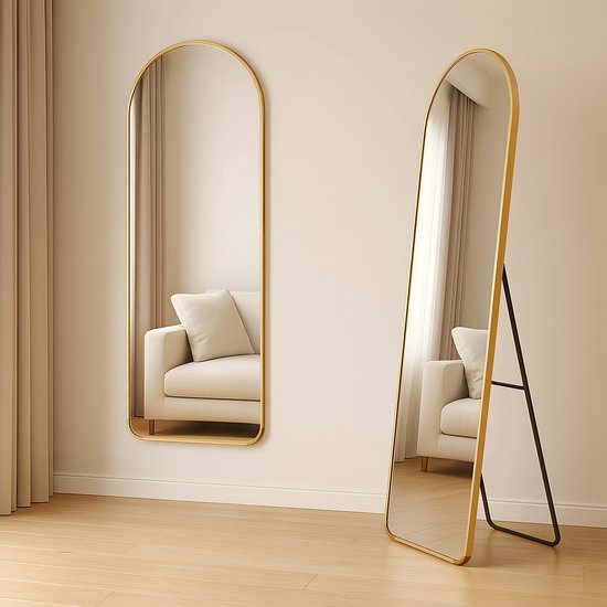 Fraay Pass Mirror 160x55cm - Standing & Hanging - Minimalist Wall Mirror - Standing Mirror - Brushed Gold