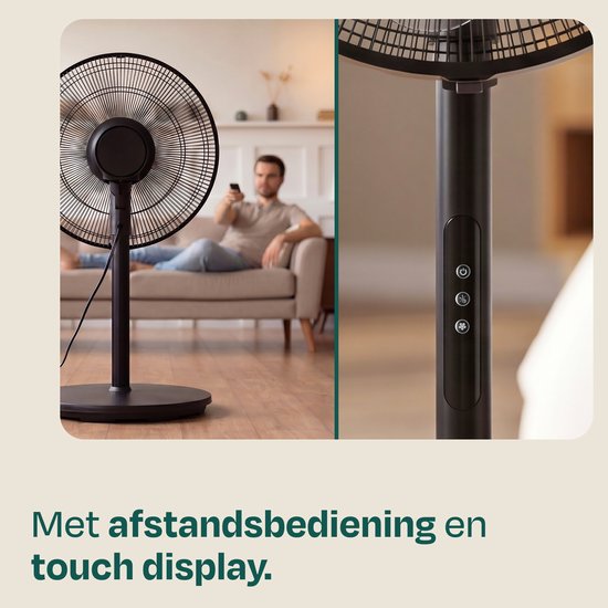 Ventilateur de sol VONROC - Ø 45,5 cm - 3 vitesses – minuterie - réglable sur 3 hauteurs - télécommande incluse - noir