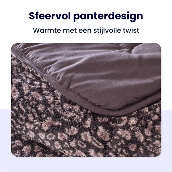 Couette Teddy Soulsnooze Panter Anthracite 240×220 - Couette 2-en-1 sans housse - Couette lavable sans housse - Couverture - Couvre-lit - Plaid moelleux