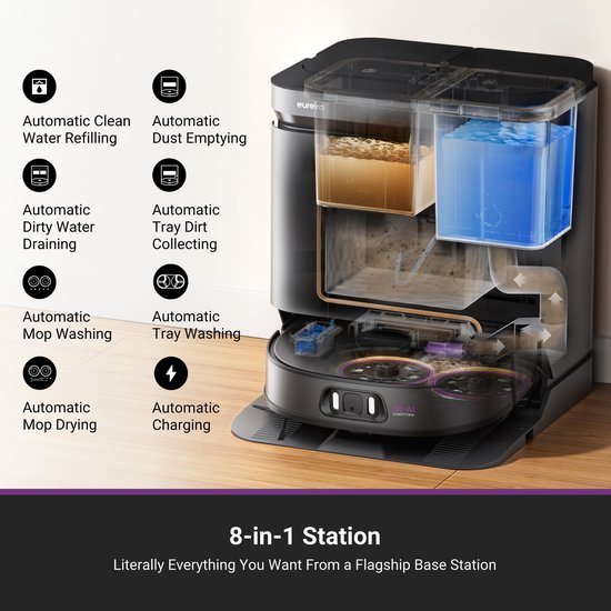 Eureka J12 Black - Robot aspirateur avec fonction de lavage - Navigation Lidar - 5 000 Pa