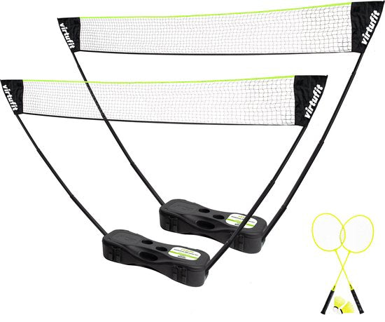 Kit de badminton et de tennis portable 2-en-1 VirtuFit - Jaune - Valise et raquettes incluses - Filet réglable - Convient également pour le volley-ball et le football - Kit complet - Raquettes de badminton - Kit de badminton - Volants de badminton